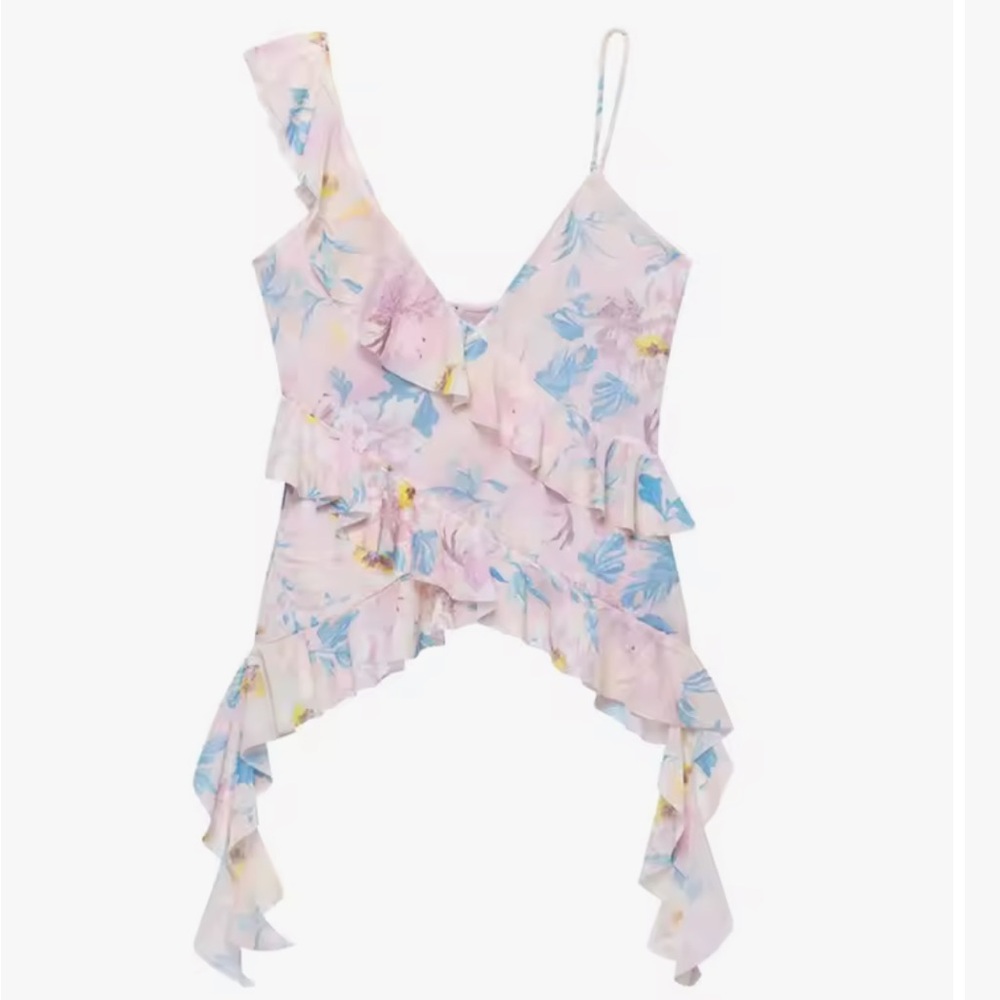 Women’s Zara Pastel Floral Ruffle Tank Top